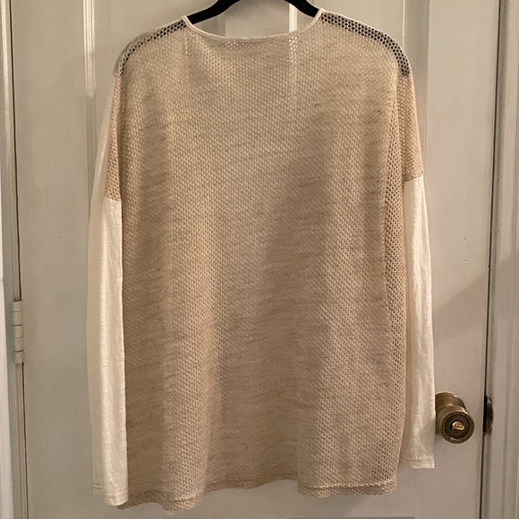 Anthro Sita Murt Linen Blend Open Weave Crochet Back 3/4 Sleeve Draped Cardigan - Picture 2 of 12